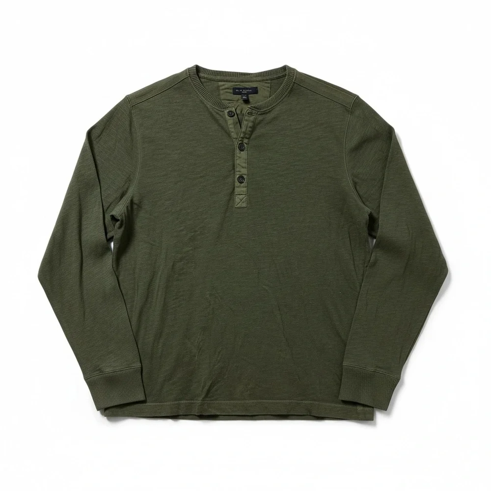 Banana Republic Henley Shirt Long Sleeve Cotton Casual Green Mens XL